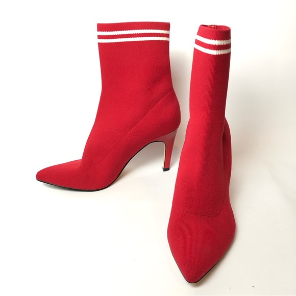 LEITH Red with white striped stretch booties . Size 9 - Picture 2 of 6